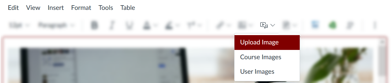 Select the image button to add images