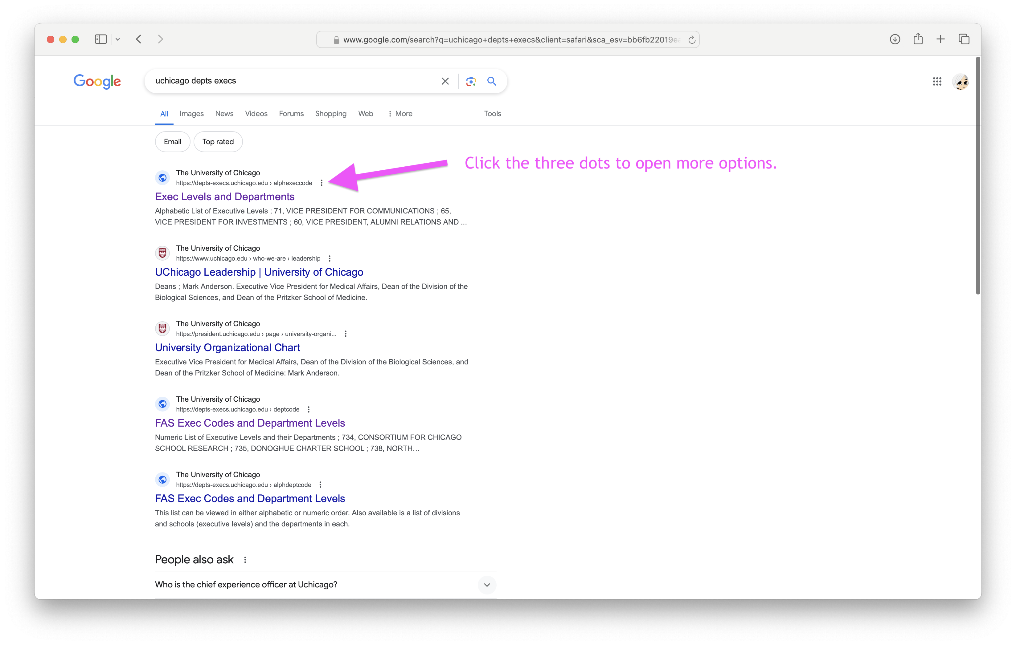 Search results show search term and the first result has outdated content.