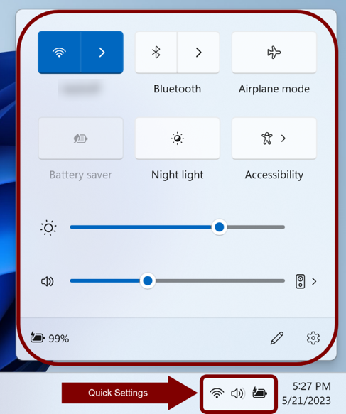 The system tray and action center
