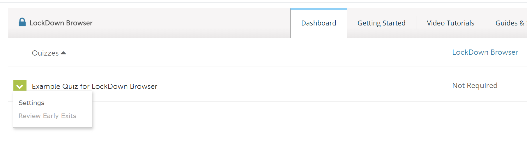Example Quiz for LockDown Browser with Settings selected