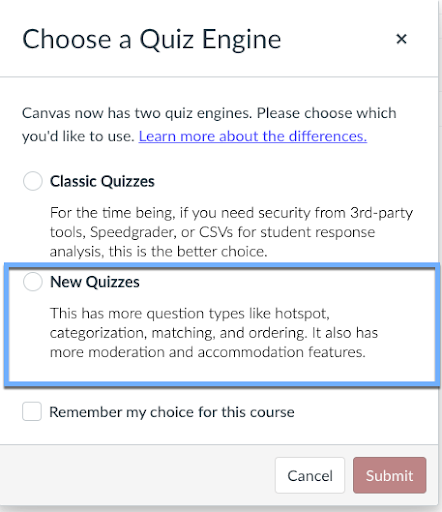 Graphic New Quiz option