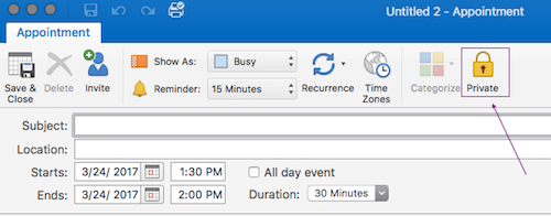 Private Meetings Button on Outlook 2016 for Mac