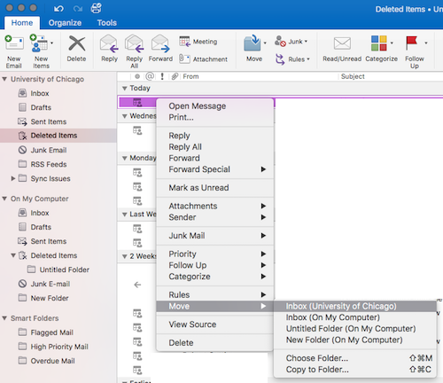 Move Email Option on Outlook 2016 for Mac