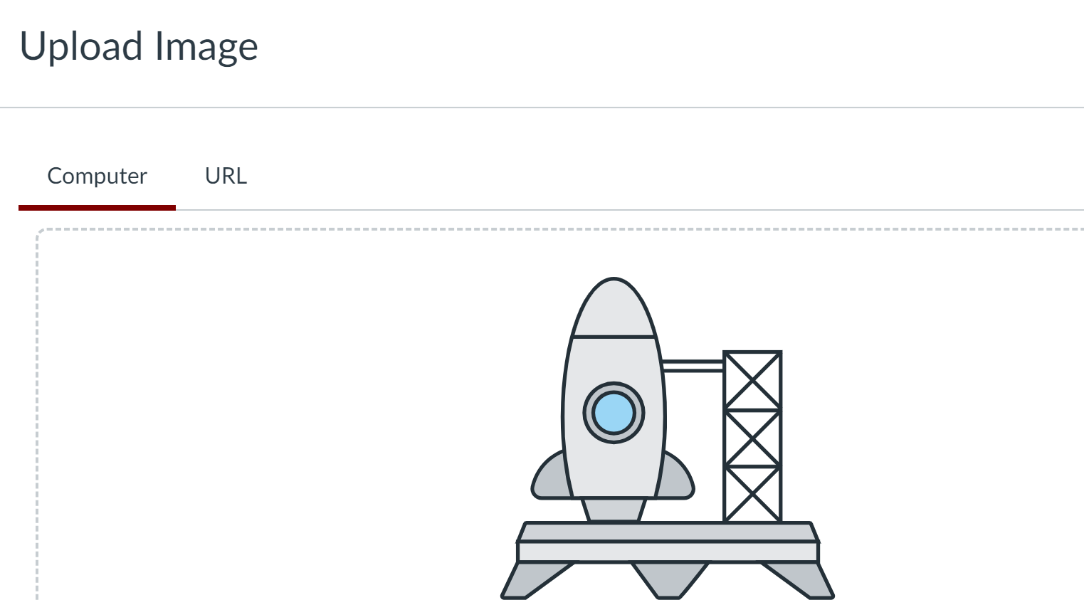 Dialog box for uploading an image with Computer and URL options shown