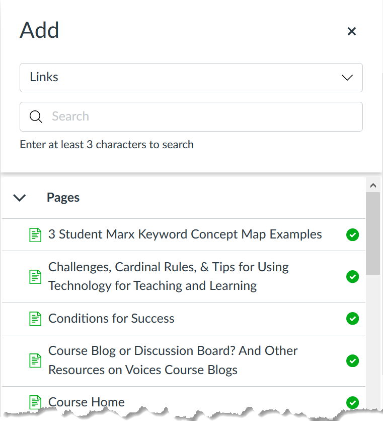 Screen to link material