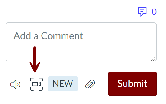Box for comments in SpeedGrader with Record Media Comment icon indicated by an arrow