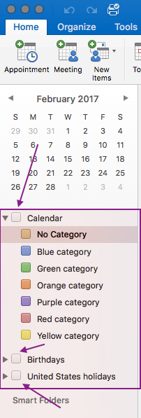 Options to uncheck all calendars