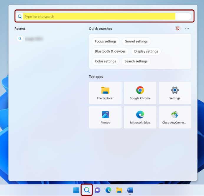 The search tool in the taskbar