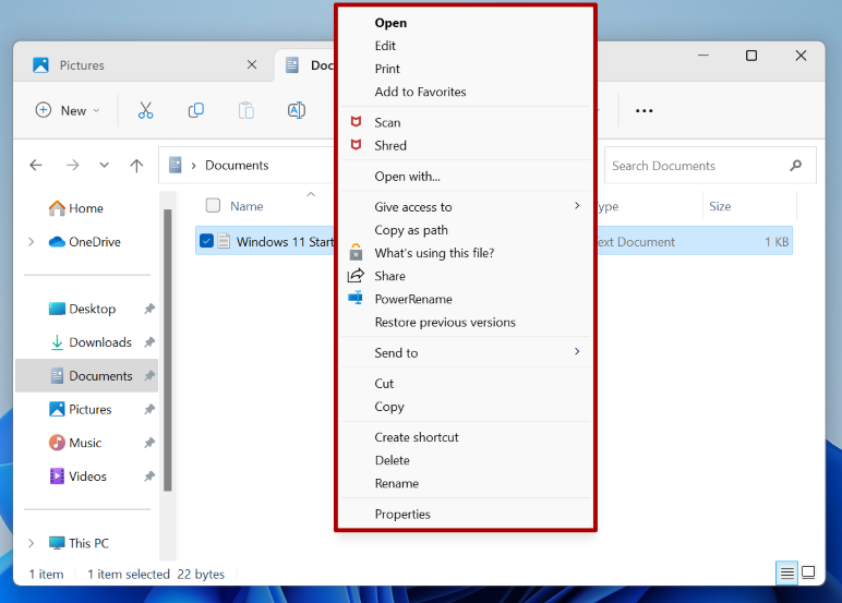 The legacy right-click context menu